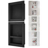 Shower Niche Ready for Tile 40.64x40.64cm & 40.64x50.8cm, Triple Shelf, Square Corners Wall-inserted Niche Recessed, Sealed Protection Modern Soap Storage Niche for Shower Bathroom, Black