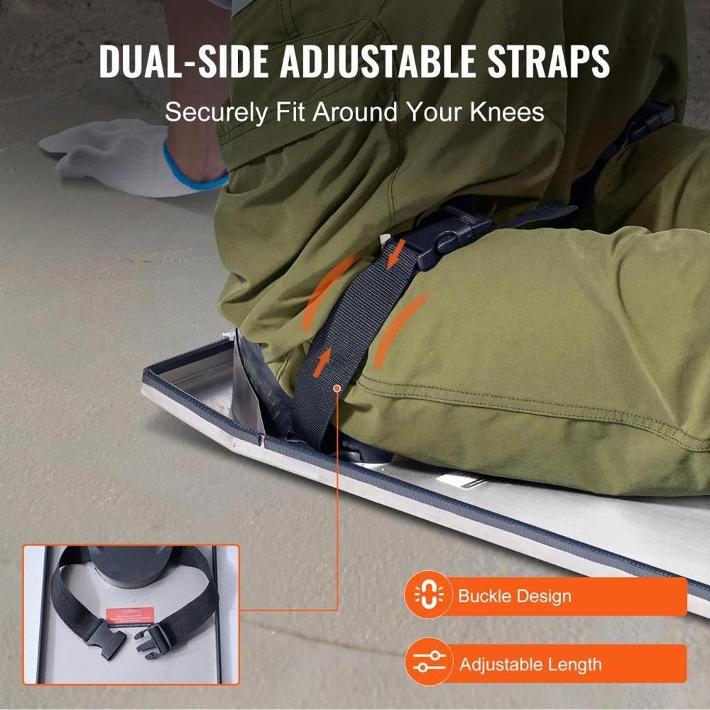 Concrete Knee Boards Stainless Steel, 28'' x 8'' Concrete Sliders, 2 Pairs Concrete Knee Pads Moving Sliders, with Knee Pads & Board Straps for Cement and Concrete Finishing