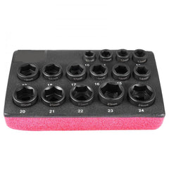 Impact Sockets Set 15pcs 6-Point 3/8" Drive Bit Ratchet Tool Kit 10-24mm