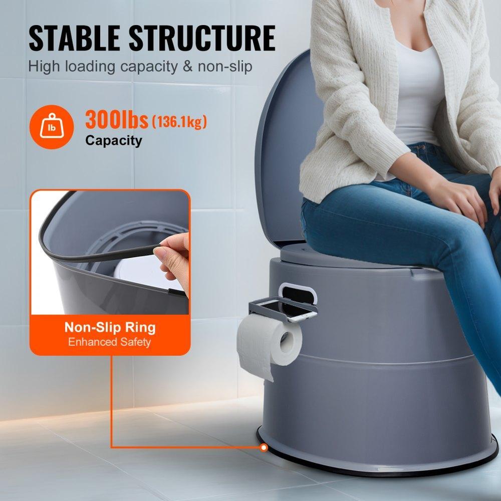 Portable Camping Toilet Inner Bucket with Lid Phone Shelf and Paper Holder