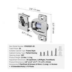 Cabinet Door Hinges 20 Packs Partial Overlay Soft Close for Framed Type