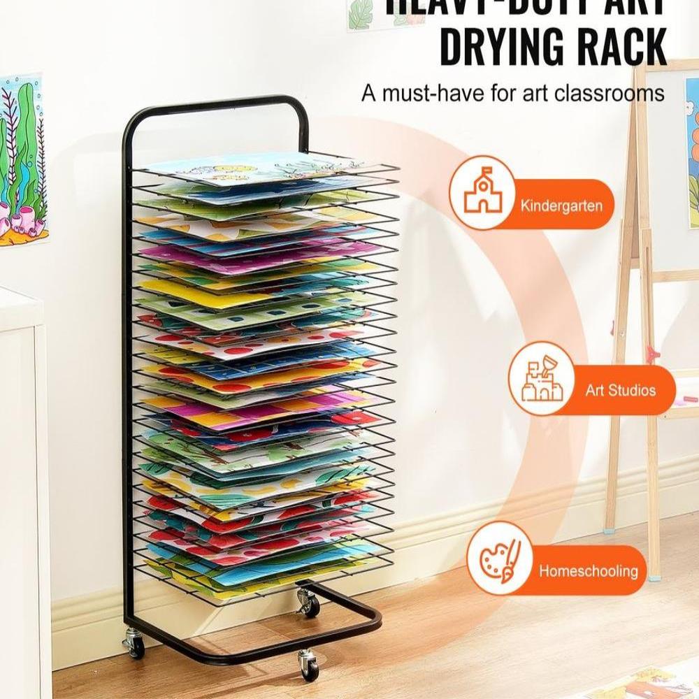 Art Drying Rack 25 Removable Shelves Paint Drying Rack With Wheels Black