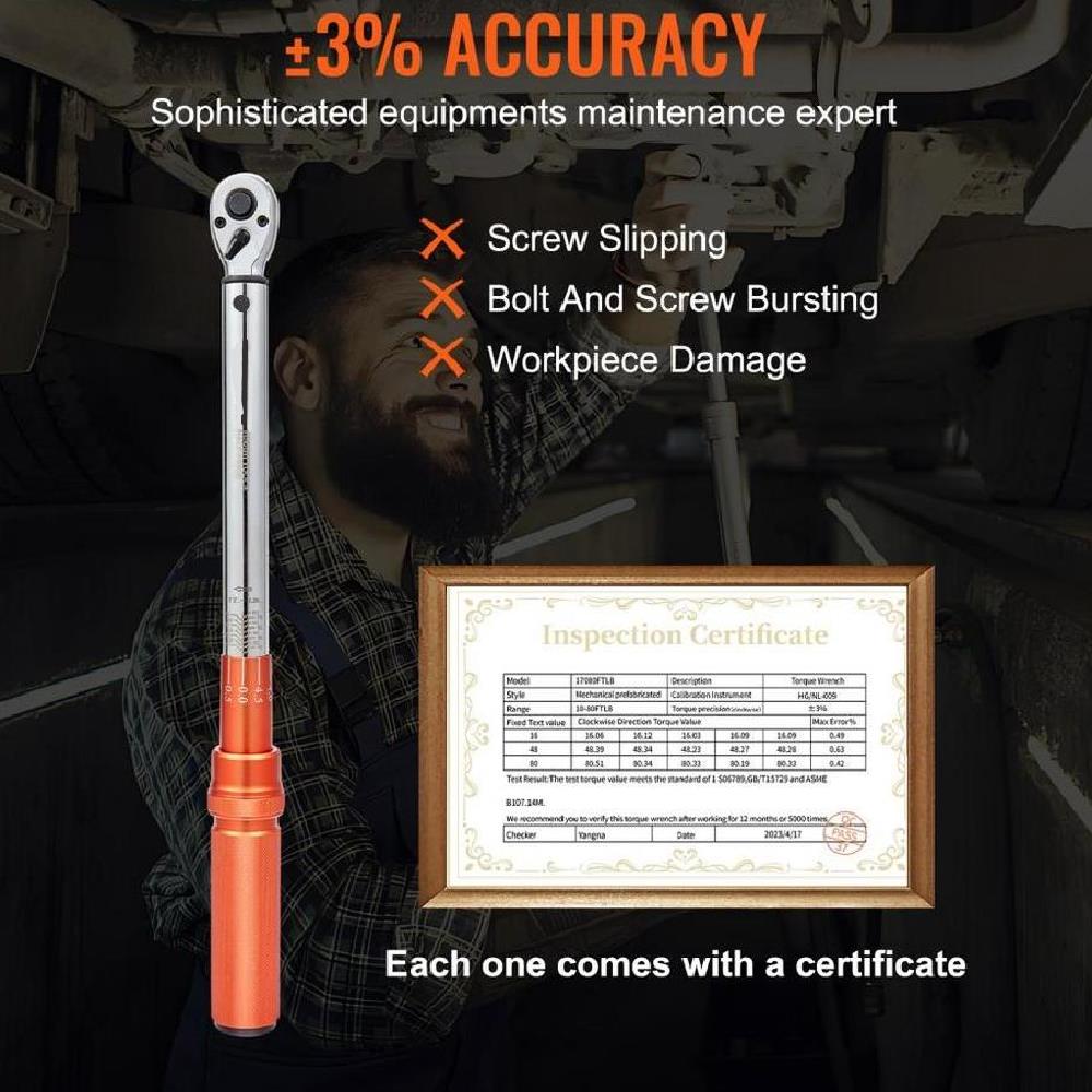 Torque Wrench, 3/8-inch Drive Click Torque Wrench 10-80ft.lb/14-110n.m, Dual-Direction Adjustable Torque Wrench Set, Mechanical Dual Range Scales Torque Wrench Kit with Adapters Extension Rod