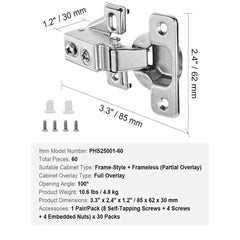 Cabinet Door Hinges 60 Packs Partial Overlay Soft Close for Framed/Frameless