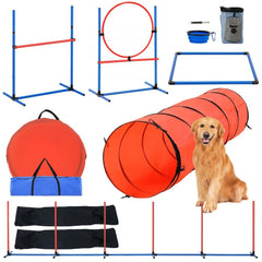 Dog Agility Training Equipment 5 PCS Upgrade w/ Hurdles Extended Tunnel
