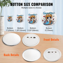 2.25" 58mm Button Badge Parts Supplies for Button Maker Machine 500 Sets (Machine Not Included)