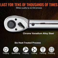 Torque Wrench, 1.3 cm Drive Click Torque Wrench 10-150ft.lb/14-204n.m, Dual-Direction Adjustable Torque Wrench Set, Mechanical Dual Range Scales Torque Wrench Kit with Adapters Extension Rod