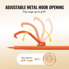 Log Peavey 46.5 in Metal Handle Log Lifter Max 19 in Opening Log Roller