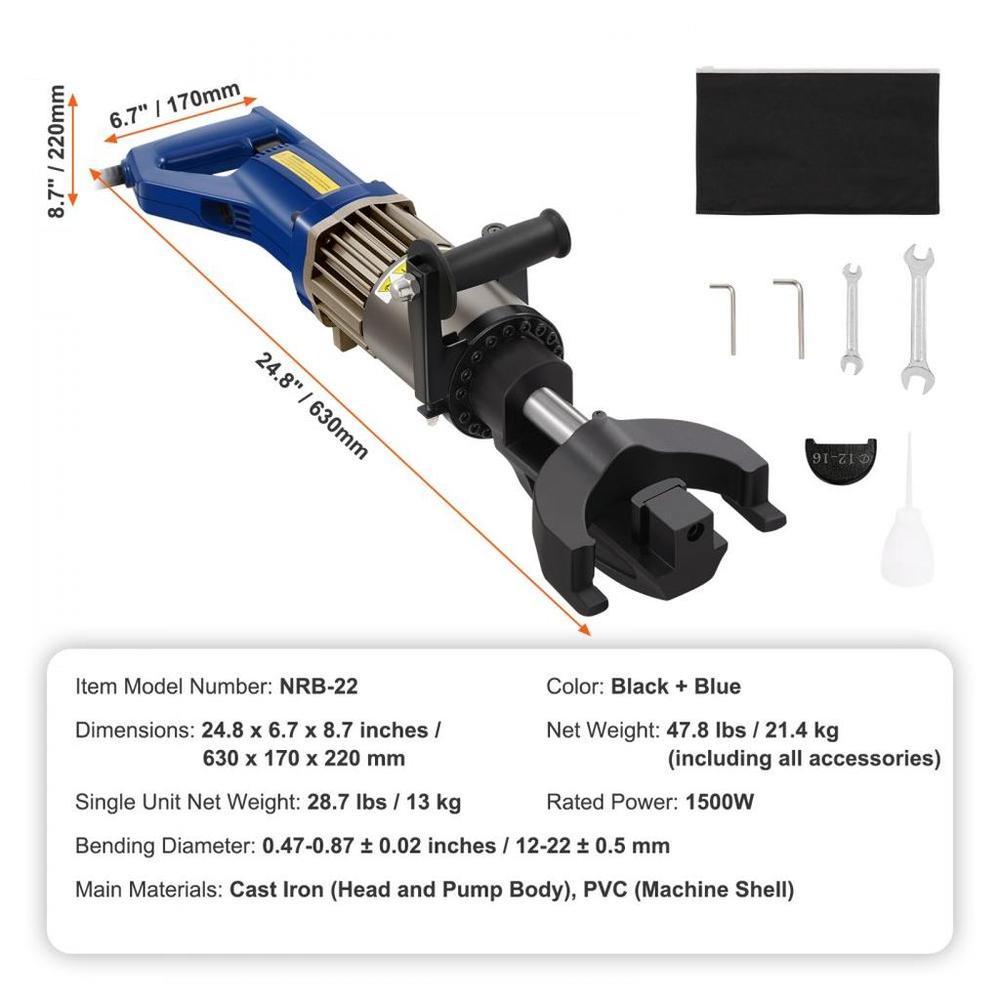 1500W Electric Hydraulic Rebar Benderup to 7/8 Inch #7 (12-22mm) Rebar