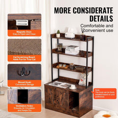Cat Litter Box Enclosure Wooden Litter Box Furniture Hidden with 3 Shelves