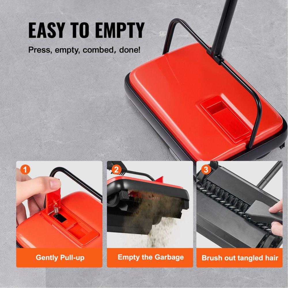 Carpet Floor Sweeper Manual 170mm Width Sweeping Paths Red