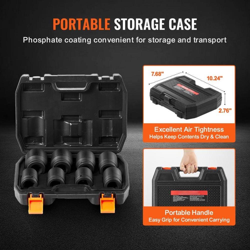 Axle Nut Impact Socket Set 3/4" Drive 6-Point 8PCS Metric Spindle Socket