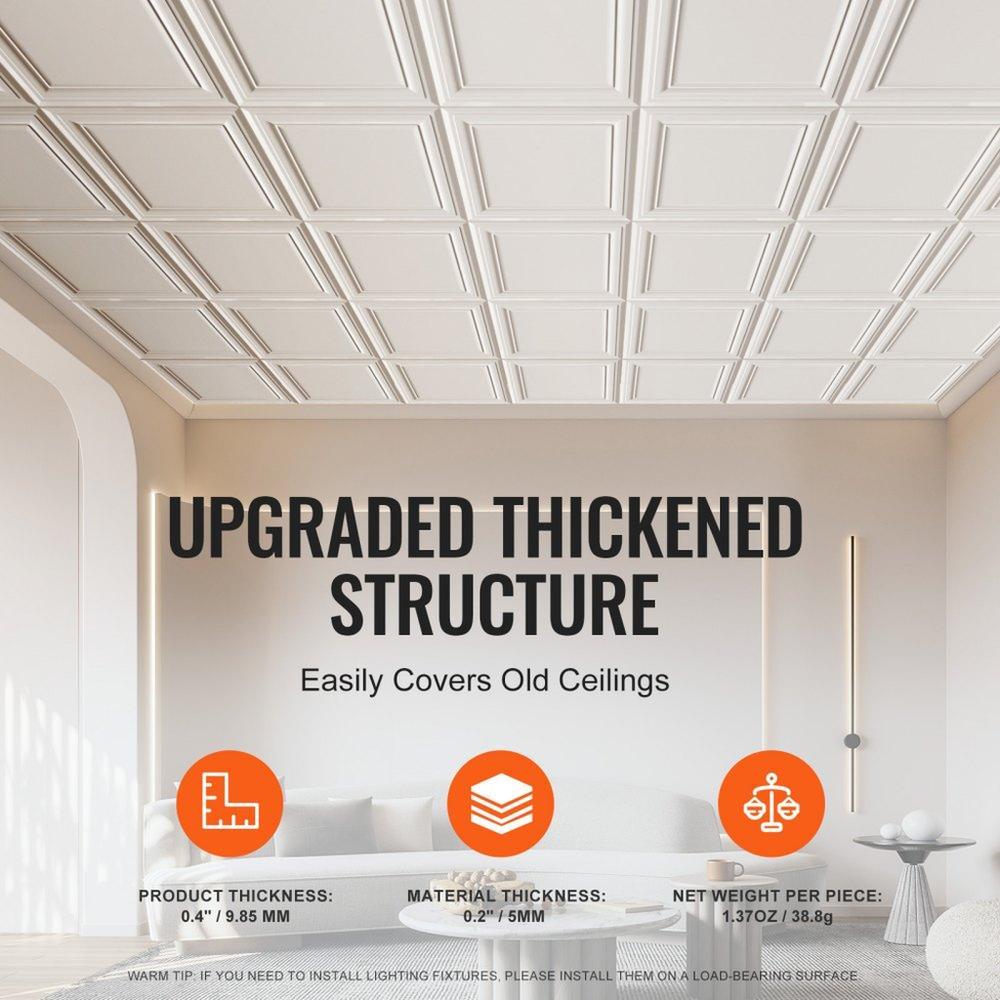 Ceiling Tiles 16-Pack 20 x 20 in Polystyrene Easy Installation Glue-up