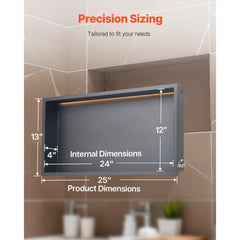 Shower Niche 33.0x63.5x10.2 cm Recessed Shelf W/ LED Strip Stainless Steel