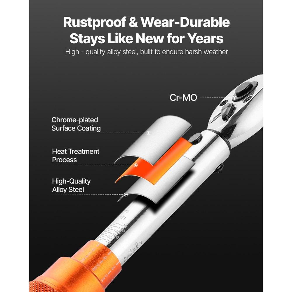 Click Torque Wrench Set 1/4Inch Drive 20-240 lbf-in/2.3-27.1N.m Orange