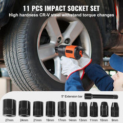 1.27 cm Air Impact Wrench, High Torque Up to 1898.15 N·m, Lightweight 2.1 kg Design Pneumatic Impact Gun with 11-PCS 1.27 cm Drive CR-V Steel Impact Socket Set & Carrying Case