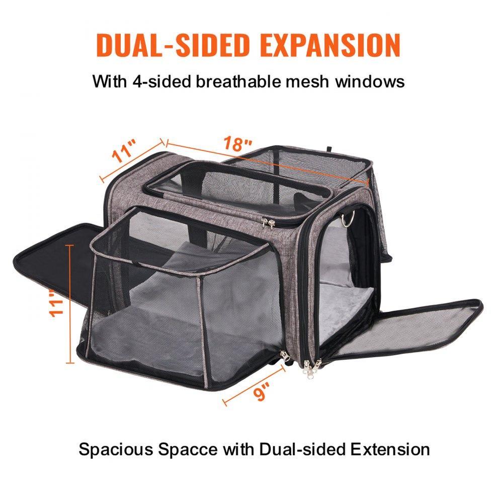 Cat Carrier with Wheels, Airline Approved Rolling Pet Carrier with Telescopic Handle and Shoulder Strap, Dog Carrier with Wheels for Pets under 25 lbs, with 1 Folding Bowl, Grey