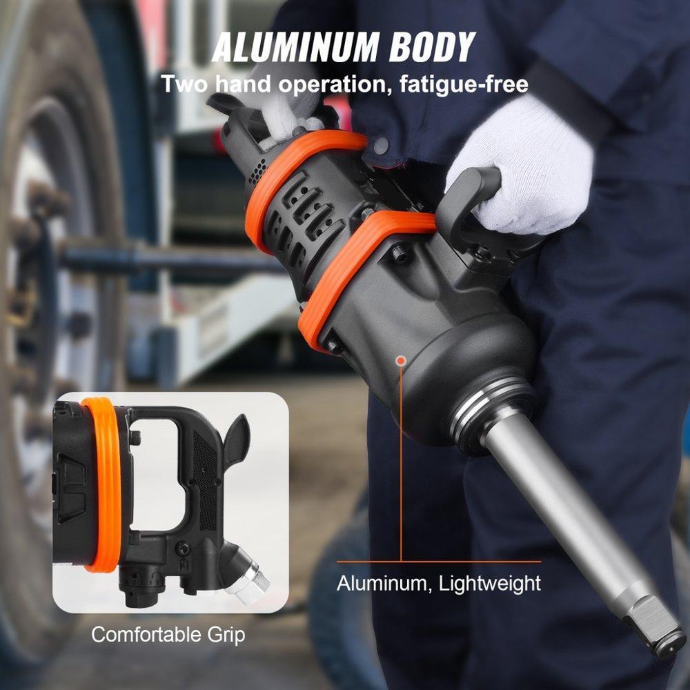 2.5 cm Air Impact Wrench, Up to 7016.37 N·m Beast Reverse Torque Output Pneumatic Impact Gun w/ 20cm Extended Anvil for Repairs and Maintenance of Heavy Duty Machinery / Semi-Truck / Bus