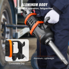 2.5 cm Air Impact Wrench, Up to 7016.37 N·m Beast Reverse Torque Output Pneumatic Impact Gun w/ 20cm Extended Anvil for Repairs and Maintenance of Heavy Duty Machinery / Semi-Truck / Bus