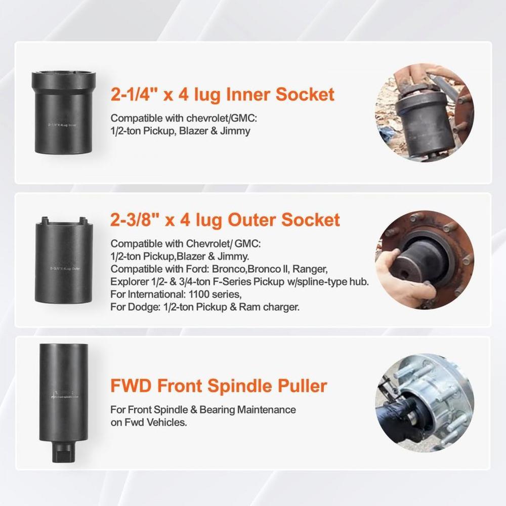 Spindle Nut Socket Tool Kit 1/2 inch Drive 6 Piece Axle Hub Nut Socket Set