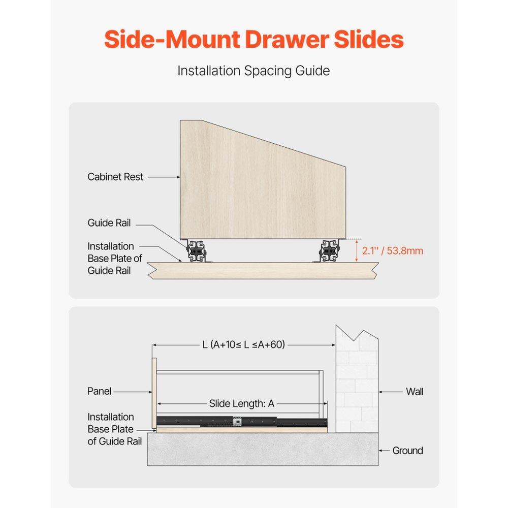 Undermount Drawer Slides 24 inch Under Stair Cabinet Rails 260 LB Load