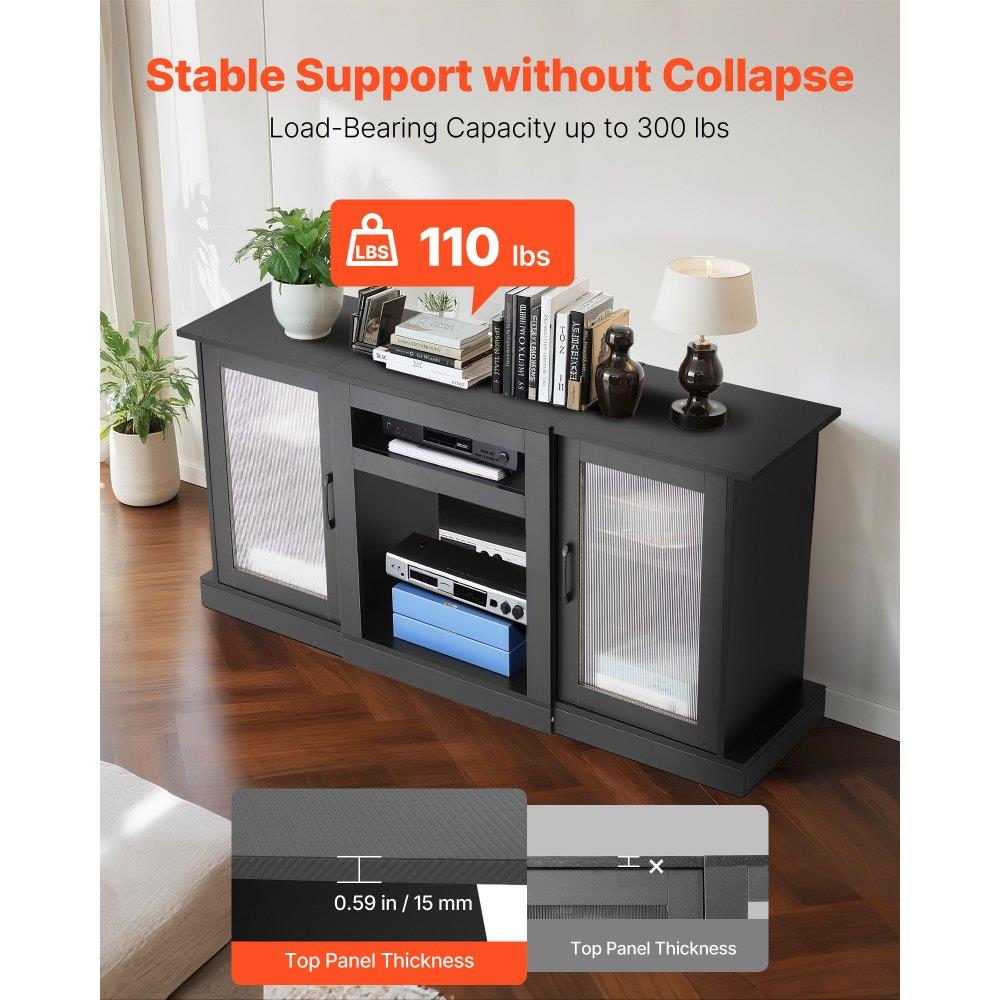 TV Stand for TVs up to 65 in Modern Entertainment Center with Glass Doors