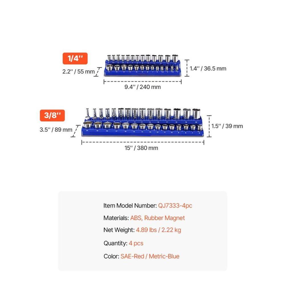 Magnetic Socket Organizer Set 4PCS Socket Trays Blue & Red for Metric SAE