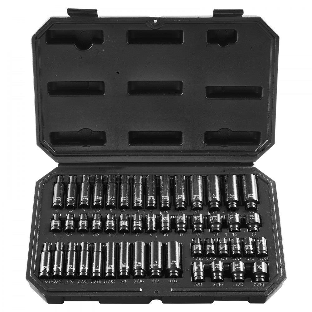 Impact Sockets Set 48pcs 6-Point 1/4" Drive Bit Ratchet Tool Kit Case