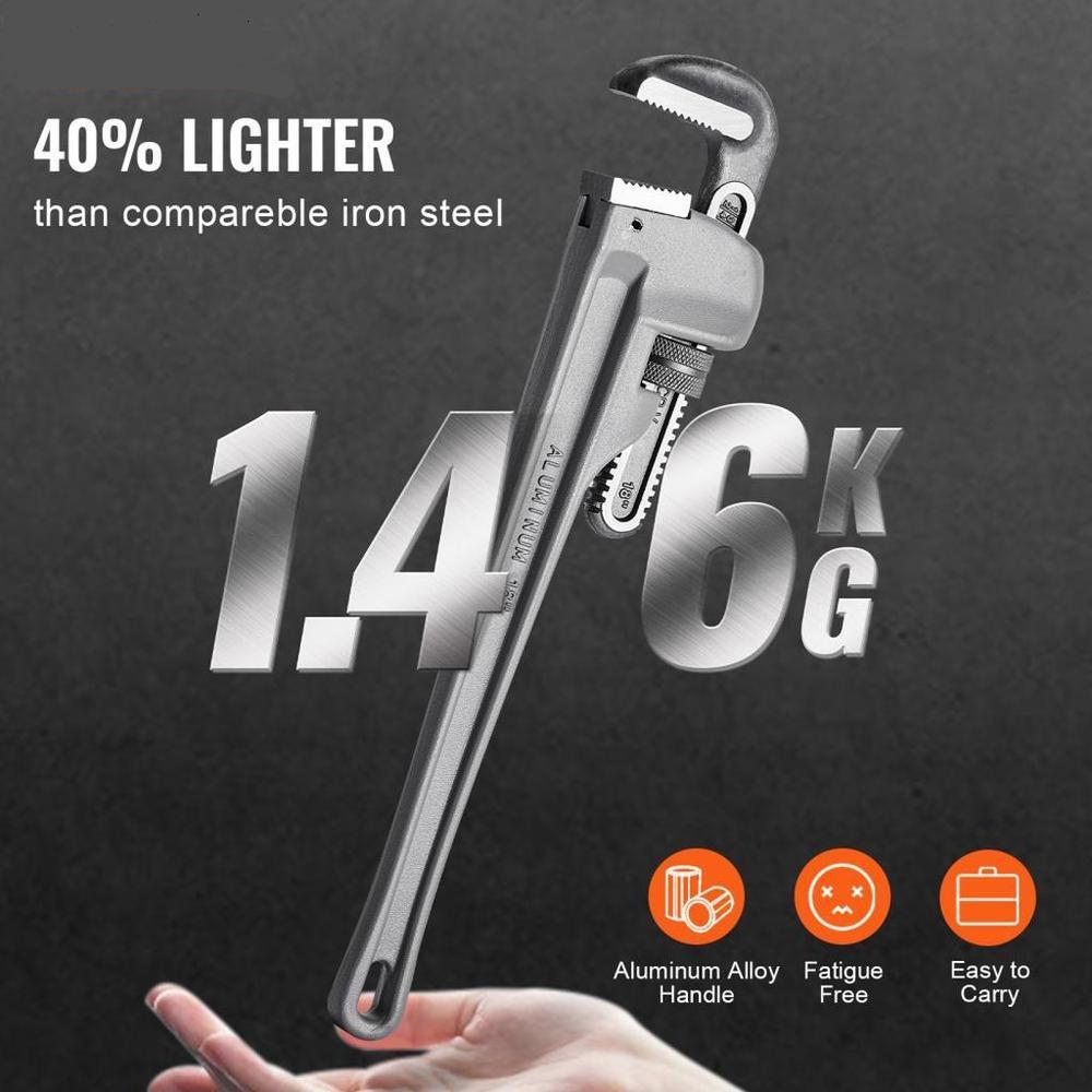 Aluminum Straight Pipe Wrench 18 in Adjustable Plumbing Wrench CRV Jaw