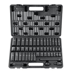 3/8" Drive Impact Socket Set, 48 Piece Socket Set SAE （5/16" -3/4"） & Metric （8-22mm）6 Point Cr-V Drive Extension Bar Universal Joint & Power Drill Adapter Includes Storage Case
