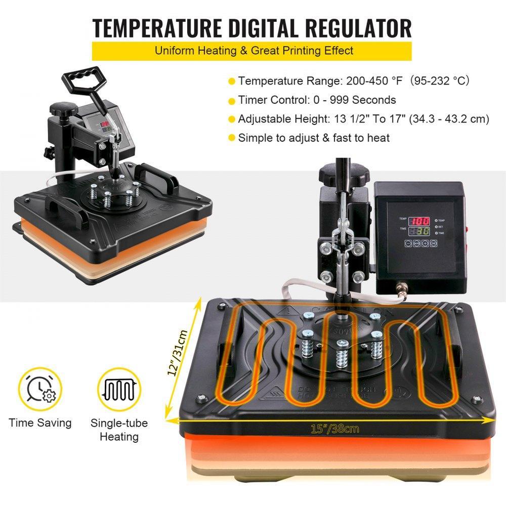 Heat Press 6 in 1 Heat Press Machine 38x30cm T-shirt Press Mug Printing Machine Multifuctional Heat Transfer Machine for T-shirt Mug Hat Plate Sublimation Printing
