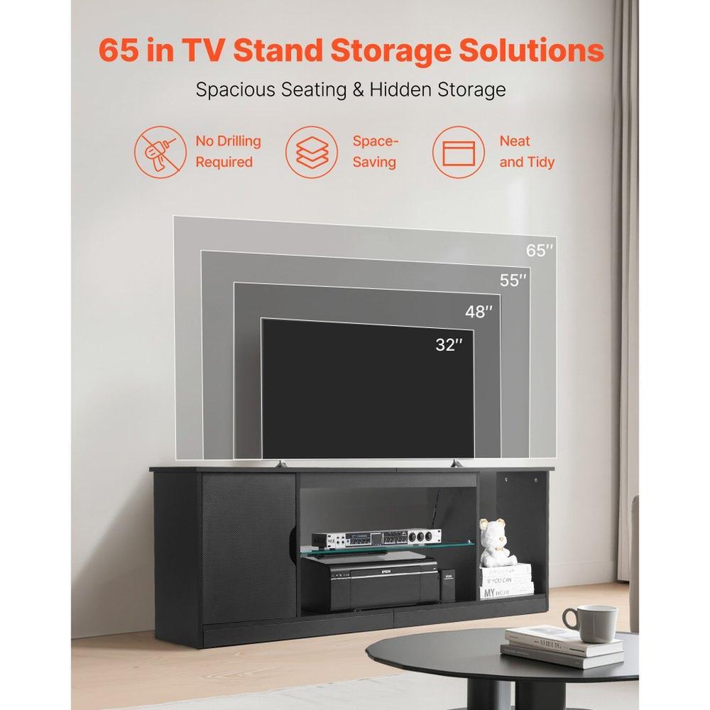 TV Stand for TVs up to 65 in Modern Entertainment Center with Glass Shelf