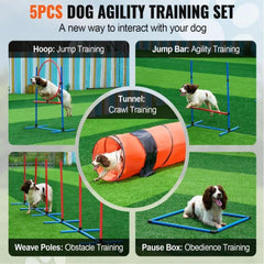 Dog Agility Training Equipment 5 PCS Upgrade w/ Hurdles Extended Tunnel