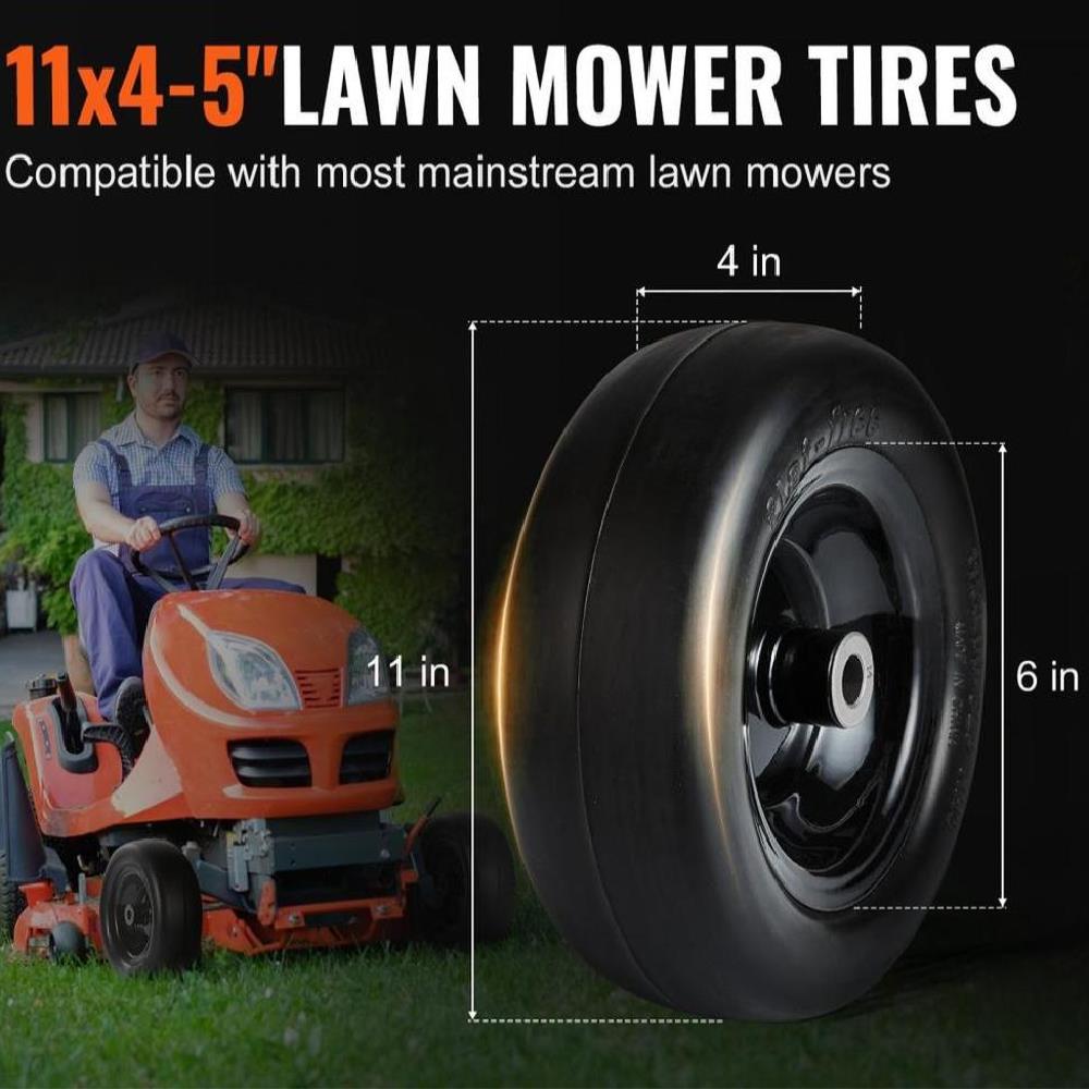 Lawn Mower Tires with Rim, 11x4-7" Tubeless Tractor Tires, 2-Pack Tire and Wheel Assemby, Flat-free PU Tire, 3.4" Centered Hub, 3/4" Bushing Size, 20 PCS Adapters for Riding Mowers Lawn Tractors