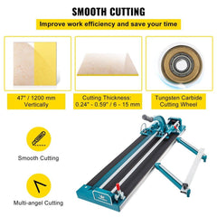 47Inch/1200mm Tile Cutter Double Rail Manual Tile Cutter 3/5 in Cap w/ Precise Laser Positioning Manual Tile Cutter Tools for Precision Cutting