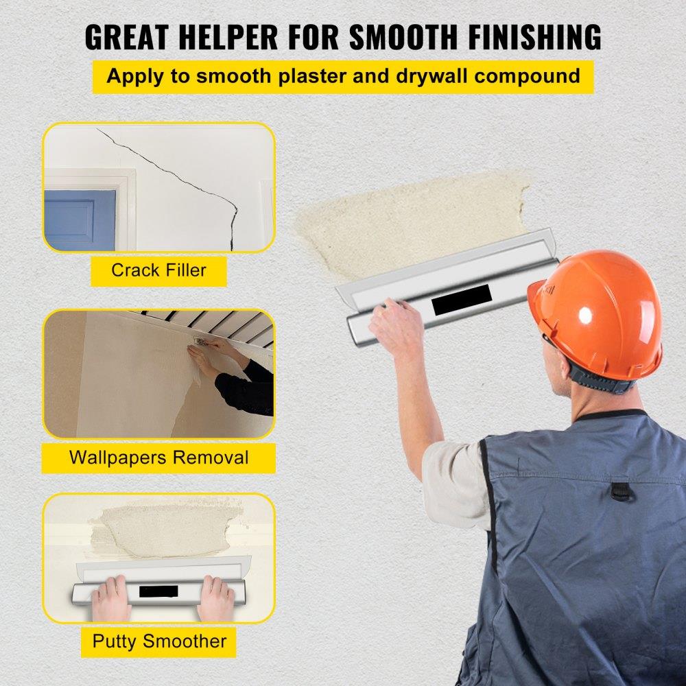 Drywall Skimming Blade, 32inch Smoothing Knock-Down Knife, Stainless Steel Putty Knife Finishing Tool, High-Impact End Caps for Sheetrock Drywall Gyprock Wall-Board Plasterboard