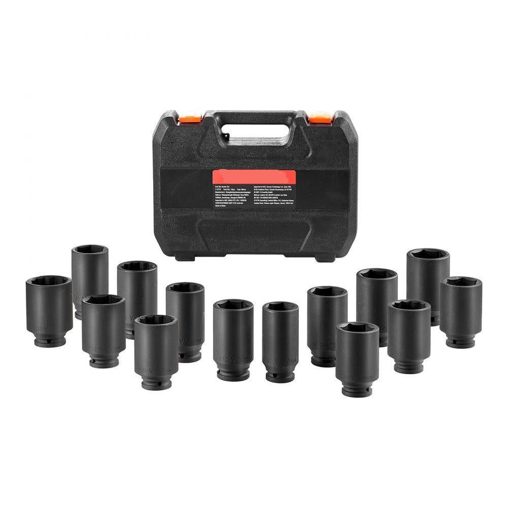 Axle Nut Impact Socket Set 1/2" Drive Deep 6+12-Point 14PCS Metric Socket
