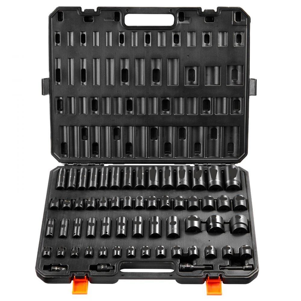 Impact Sockets Set 59pcs 6-Point 3/8" & 1/2" Drive Bit Ratchet Tool Kit