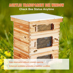 Bee Hive 30 Frame Bee Hives Starter Kit, Beeswax Coated Fir Wood, 2 Deep + 1 Medium Bee Boxes Langstroth Beehive Kit, Transparent Acrylic Windows with Foundations for Beginners Pro Beekeepers