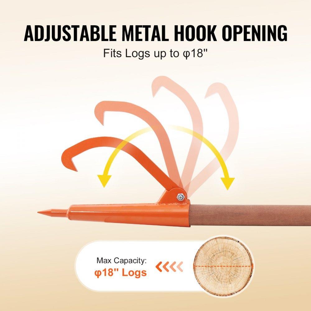 Log Peavey 46.5 in Wooden Handle Log Lifter Max 18 in Opening Log Roller