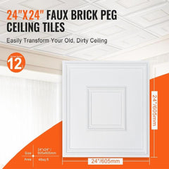Ceiling Tiles 12-Pack 24 x 24 in PVC Easy Installation White Geometric