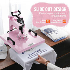 Heat Press Machine 38x38 cm 5 in 1 with 850.5 g Tumbler Press T-Shirts Pink