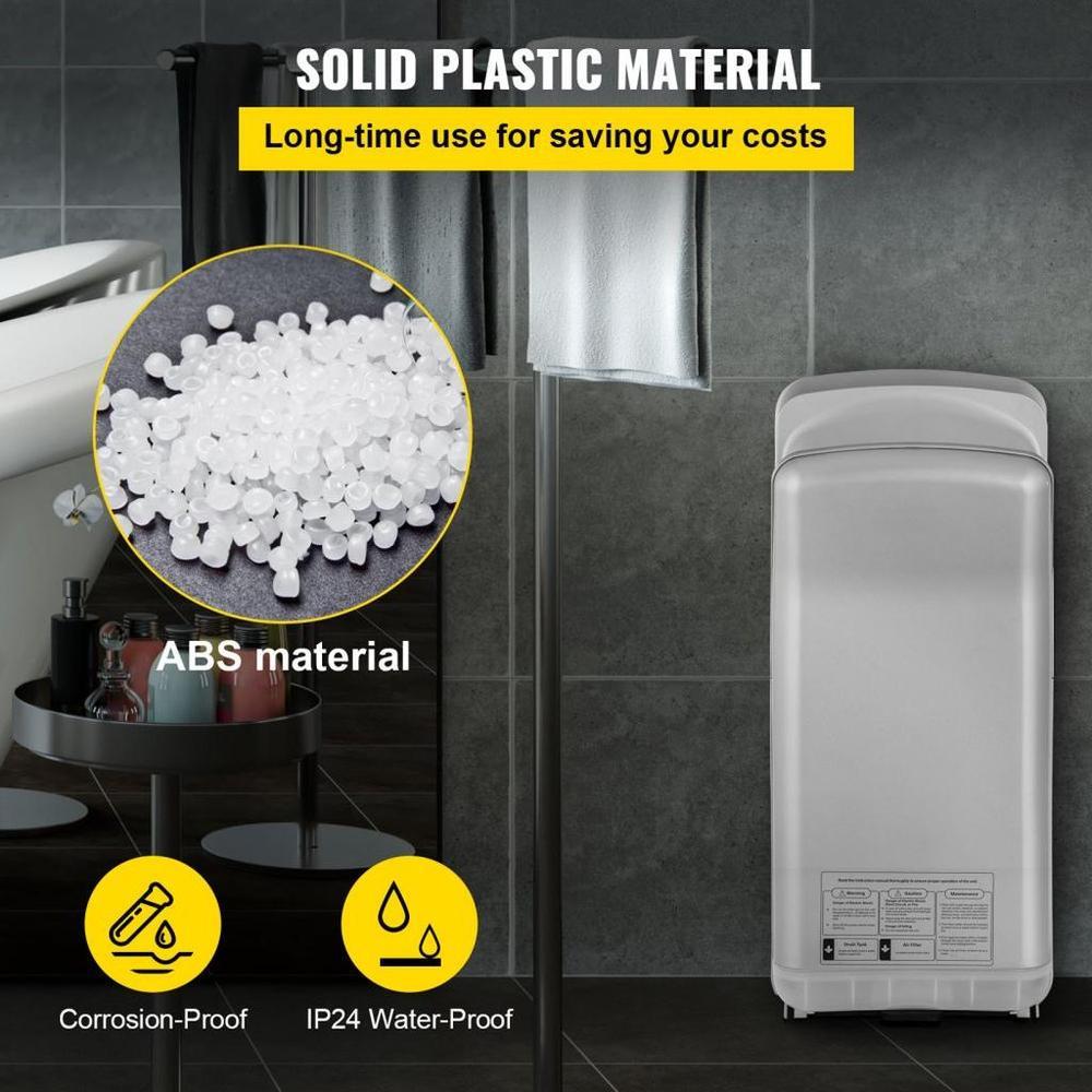 Jet Hand Dryer, Premium Electric Commercial Blade Hand Dryer, ABS Air Dryer Hand with HEPA Filtration Wall Mount Hand Dryer, 2000W 220V Vertical Hand Dryer, High-Speed Automatic Infrared Silver
