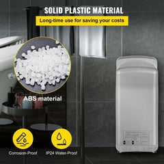 Jet Hand Dryer, Premium Electric Commercial Blade Hand Dryer, ABS Air Dryer Hand with HEPA Filtration Wall Mount Hand Dryer, 2000W 220V Vertical Hand Dryer, High-Speed Automatic Infrared Silver