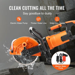 9"/22.9 cm Electric Concrete Saw Wet/Dry Saw Cutter with Water Pump and Blade