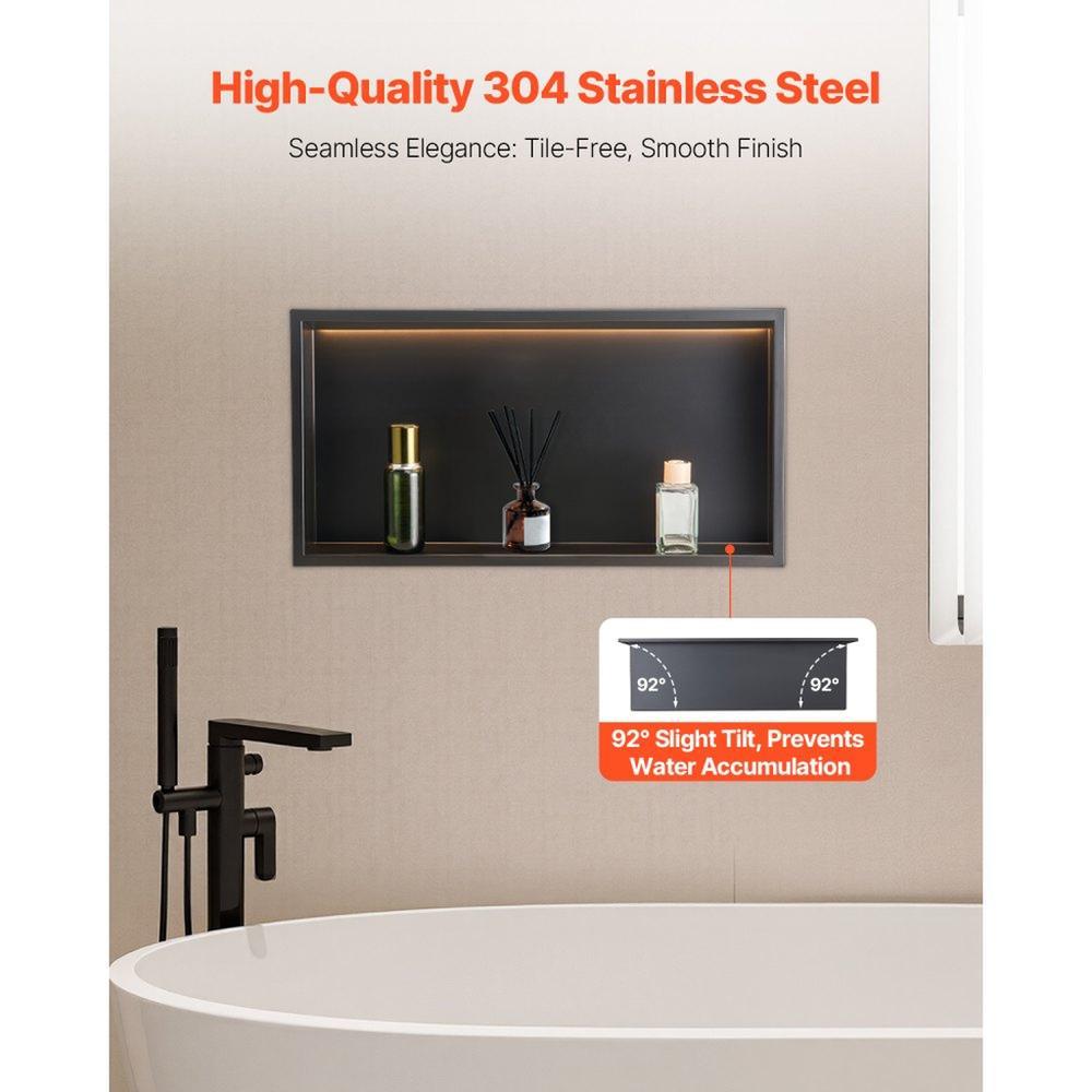 Shower Niche 33.0x63.5x10.2 cm Recessed Shelf W/ LED Strip Stainless Steel