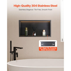 Shower Niche 33.0x63.5x10.2 cm Recessed Shelf W/ LED Strip Stainless Steel