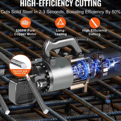 2000W Electric Hydraulic Rebar Cutter Cutting up to 1 Inch #8 4-25mm