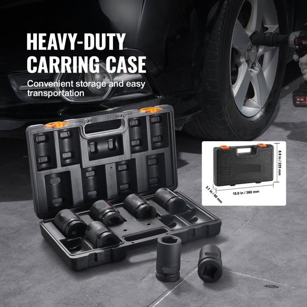 Impact Sockets Set 8pcs 6-Point 2.5 cm Drive Bit Ratchet Tool Kit Case