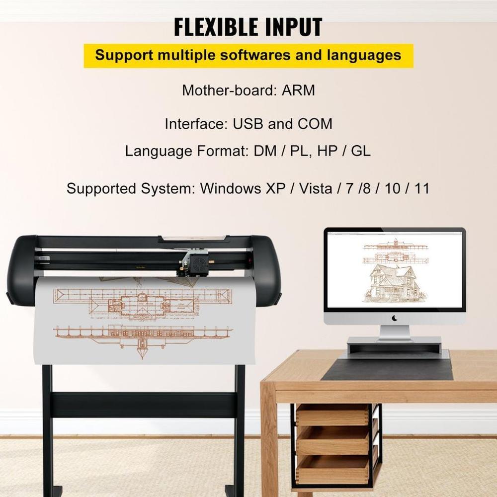 Vinyl Cutter Machine, 28-inch Cutting Plotter, Adjustable Speed and Force, DIY Cutting Machine Kit for Signs Banners Stickers with Floor Stand SignMaster Software Tools for Windows